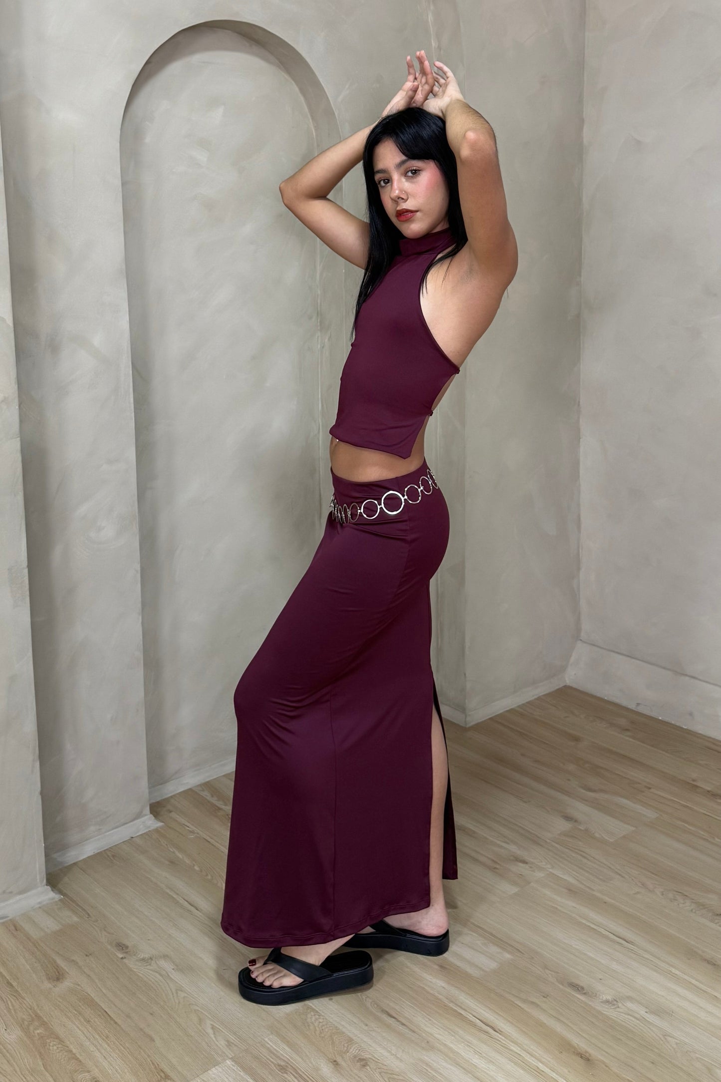 FALDA MIDI VINO TINTO