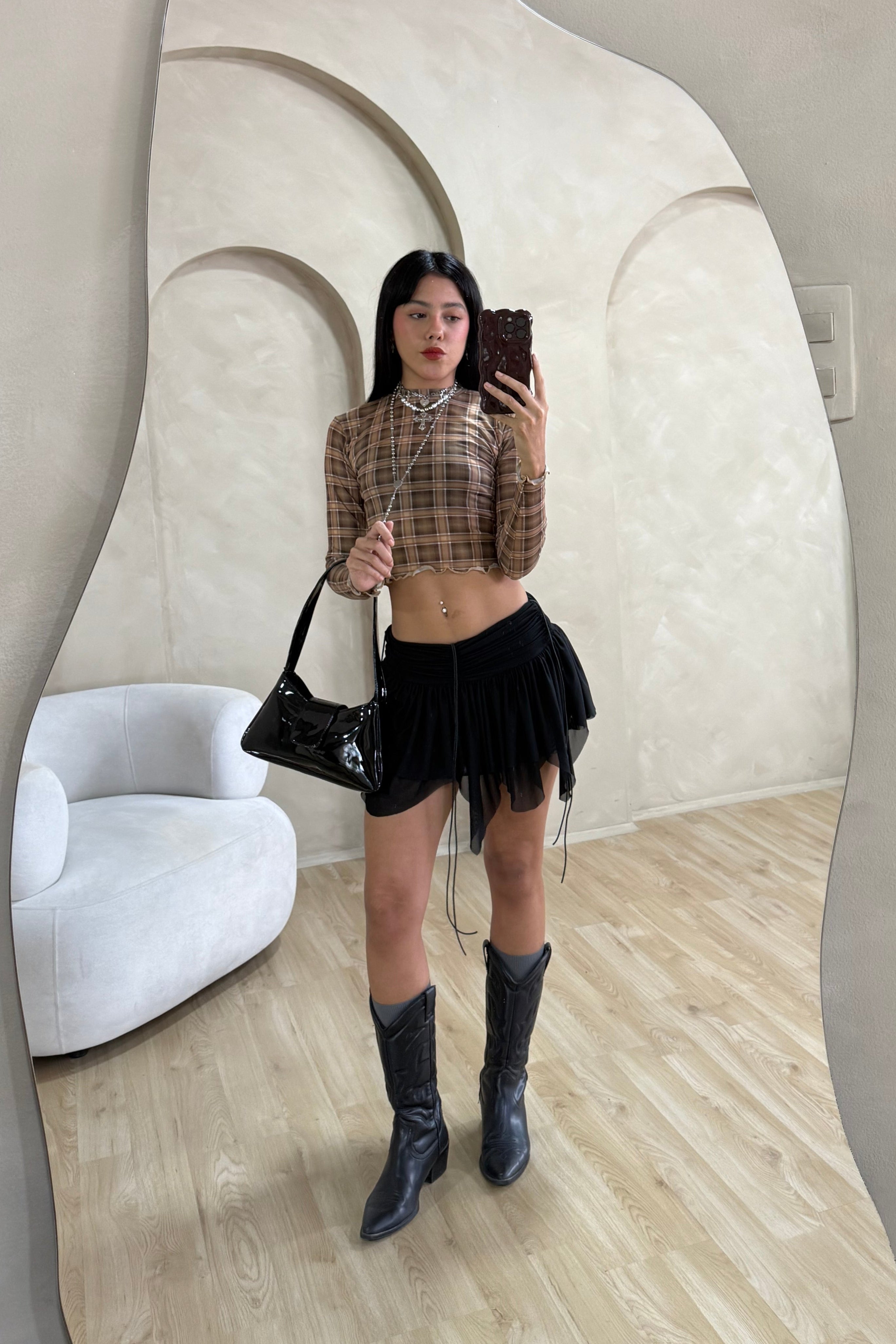 BLOOM MESH SKIRT NEGRO