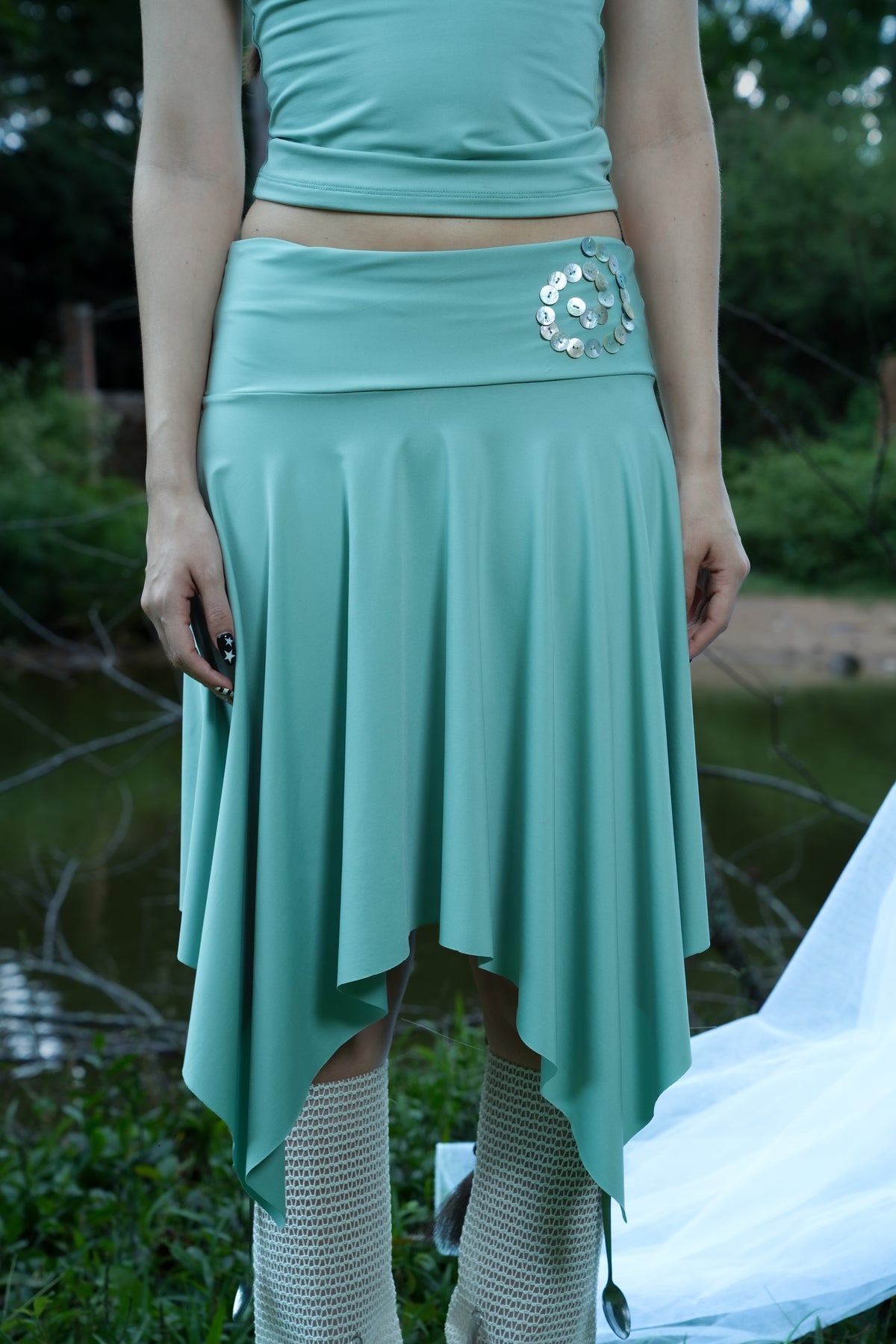 FALDA MIDI ESPIRAL VERDE MENTA