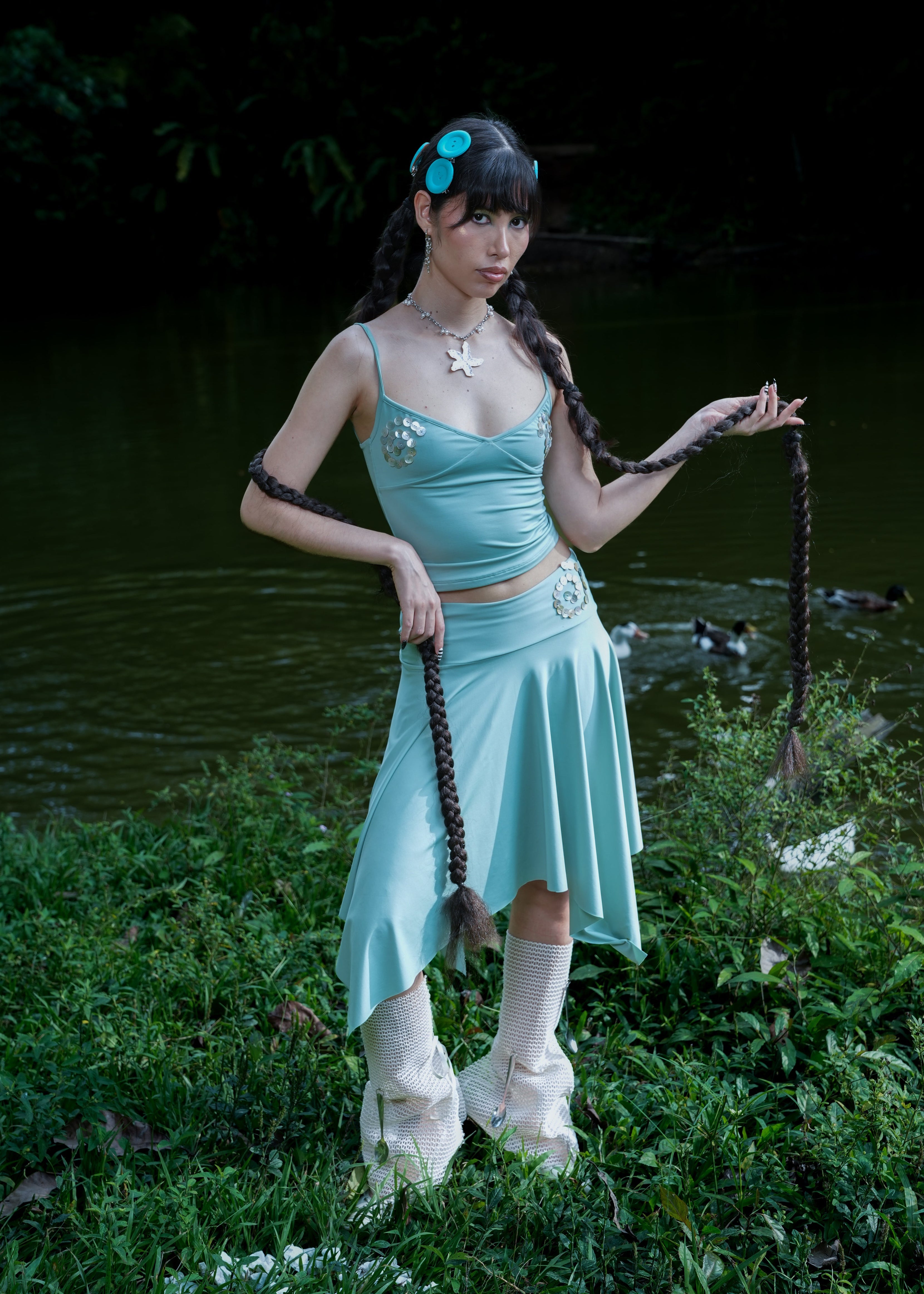 FALDA MIDI ESPIRAL VERDE MENTA