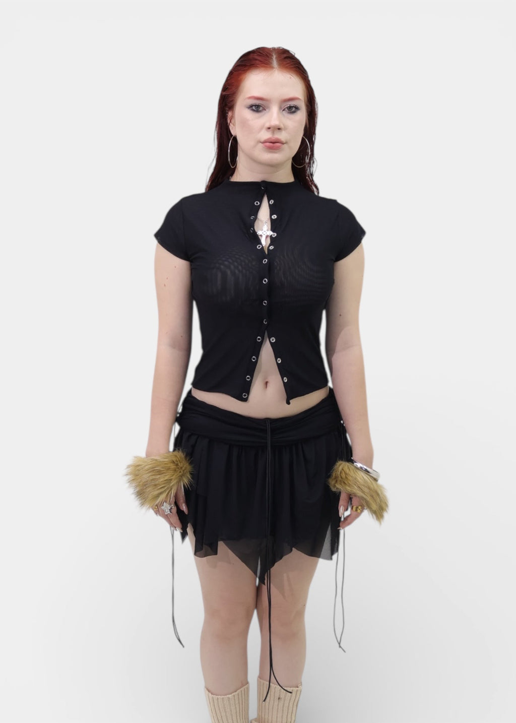 BLOOM MESH SKIRT NEGRO