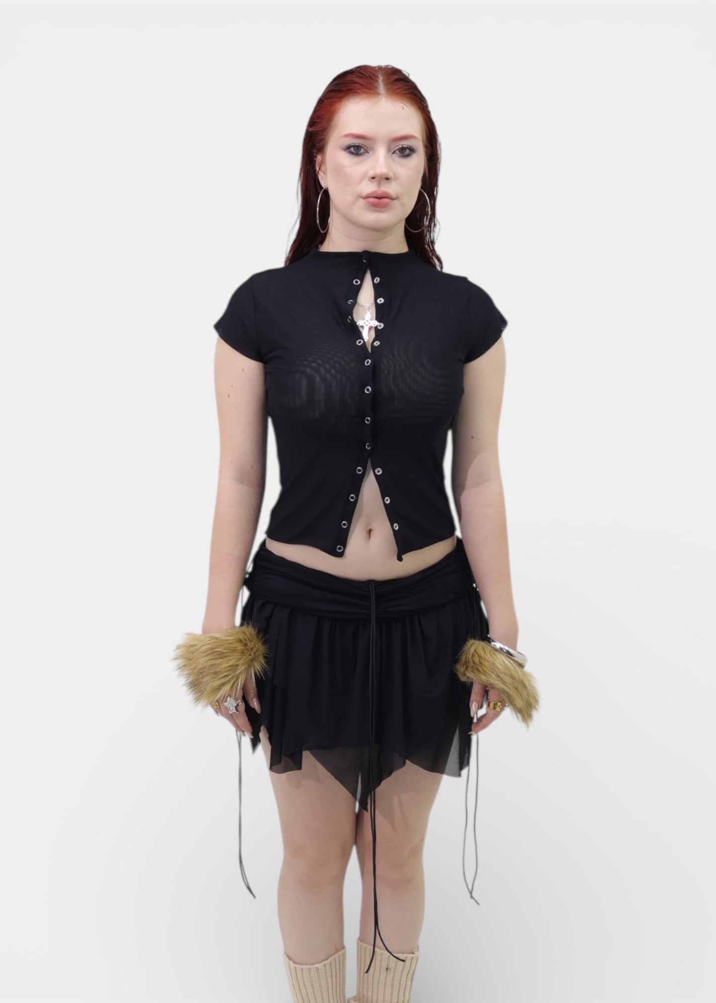 BLOOM MESH SKIRT NEGRO
