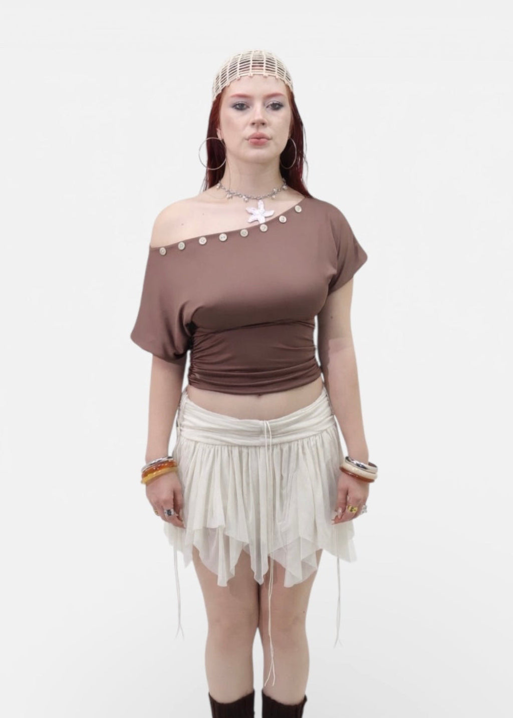 BLOOM MESH SKIRT BLANCO MARFIL