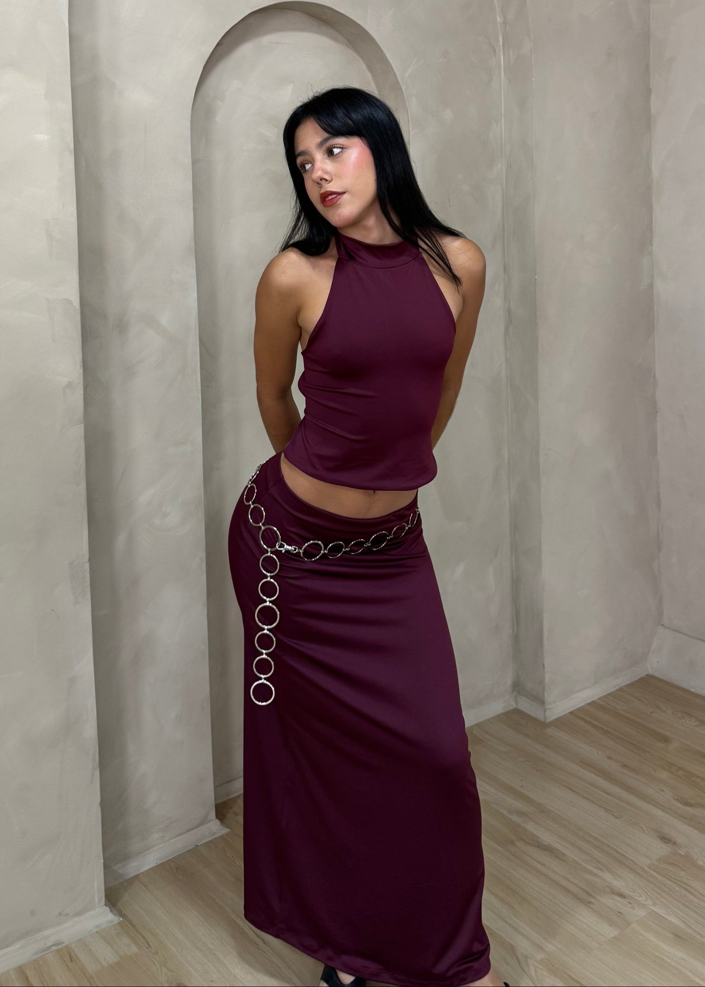 FALDA MIDI VINO TINTO