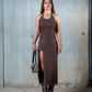 SWAN MIDI DRESS MARRÓN
