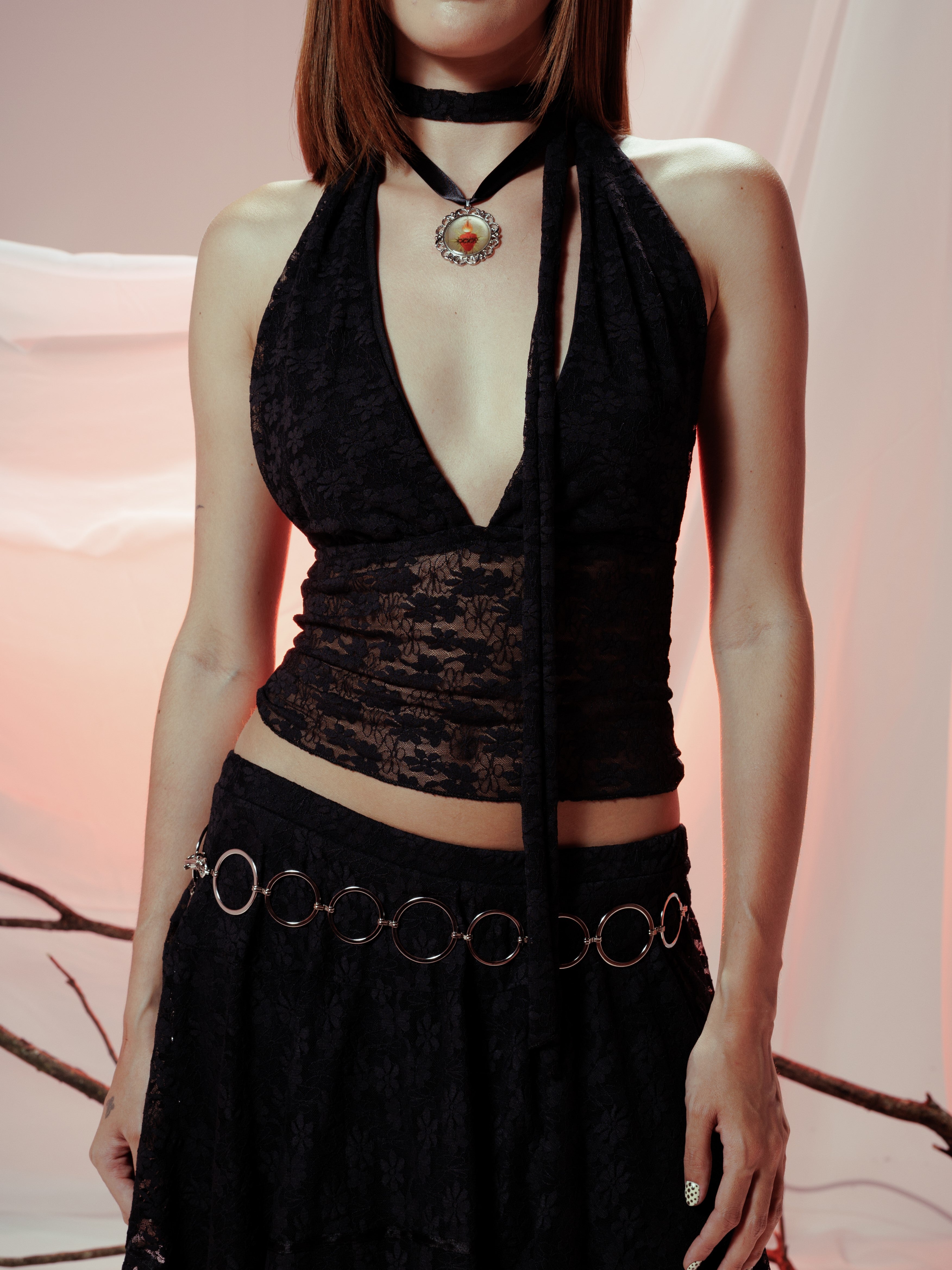 BLOSSOM LACE TOP NEGRO