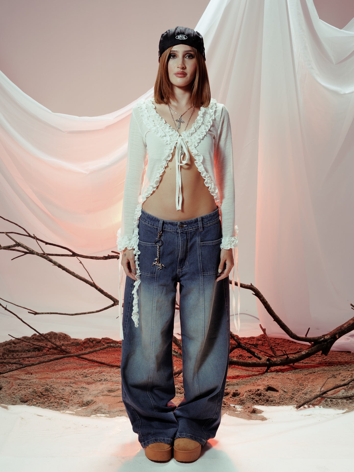 ZENDRA RUFFLE TOP BLANCO MARFIL