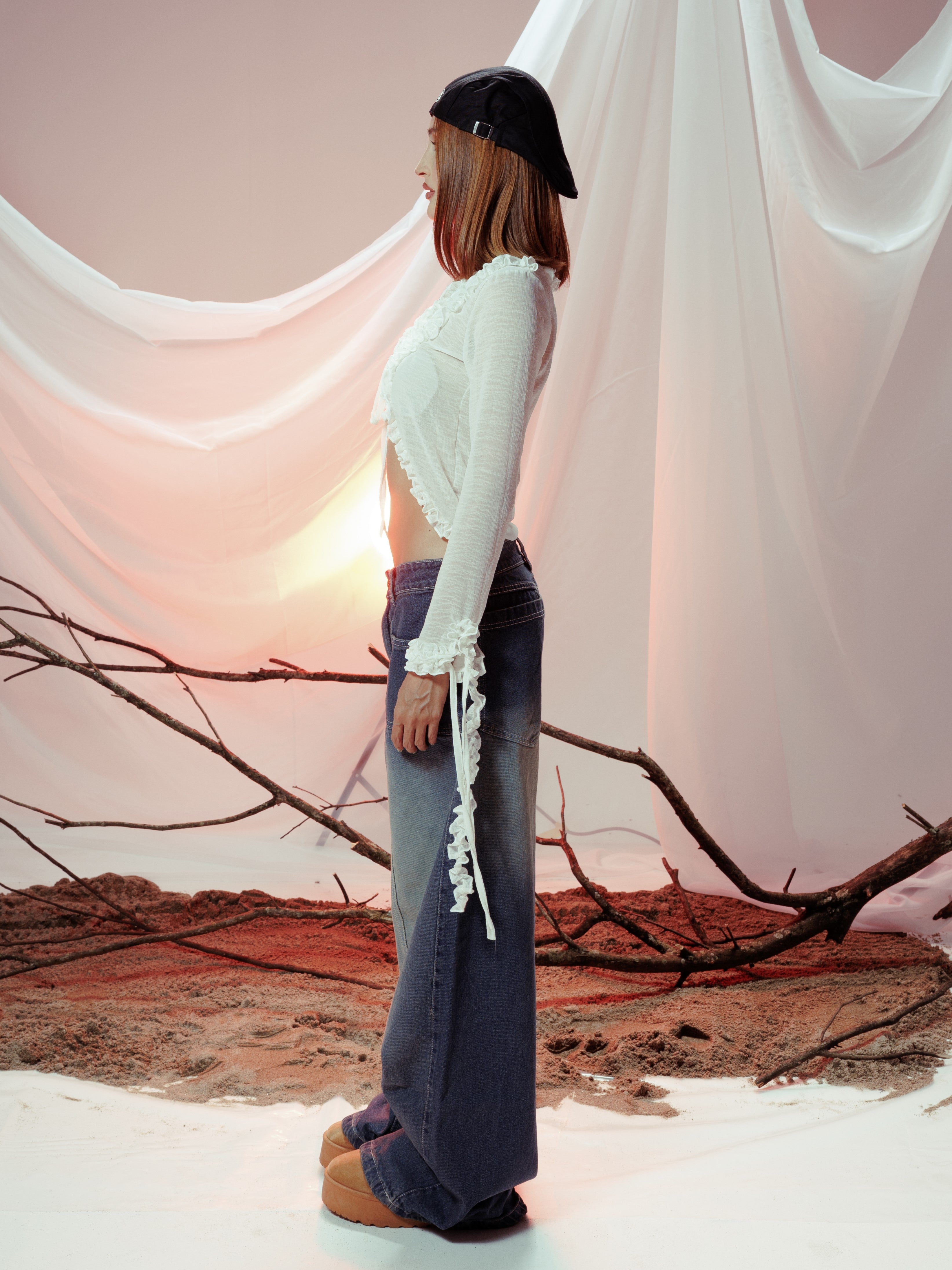 ZENDRA RUFFLE TOP BLANCO MARFIL