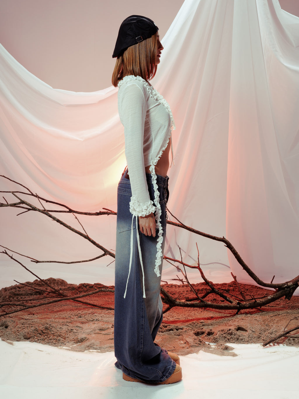 ZENDRA RUFFLE TOP BLANCO MARFIL