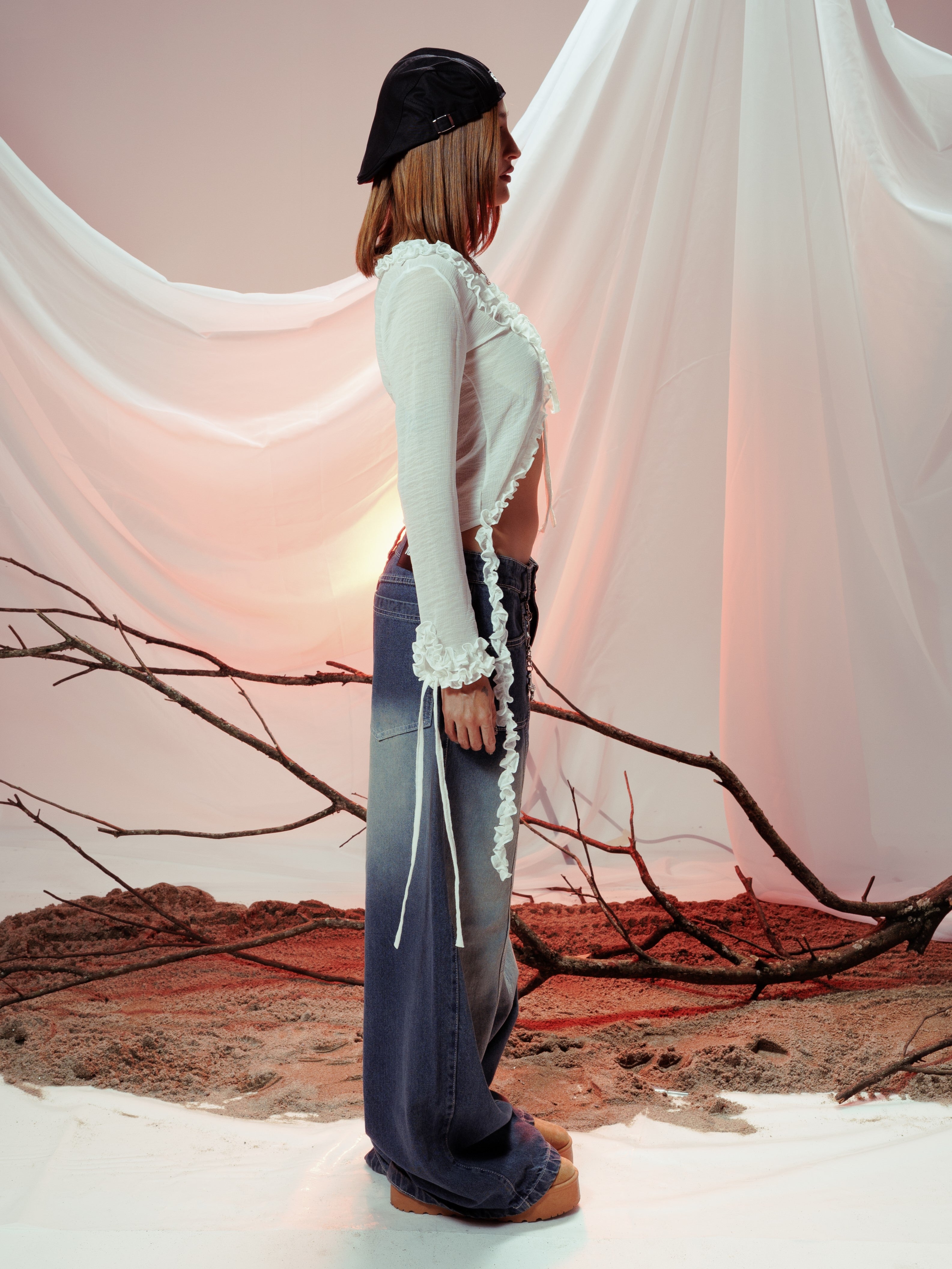 ZENDRA RUFFLE TOP BLANCO MARFIL